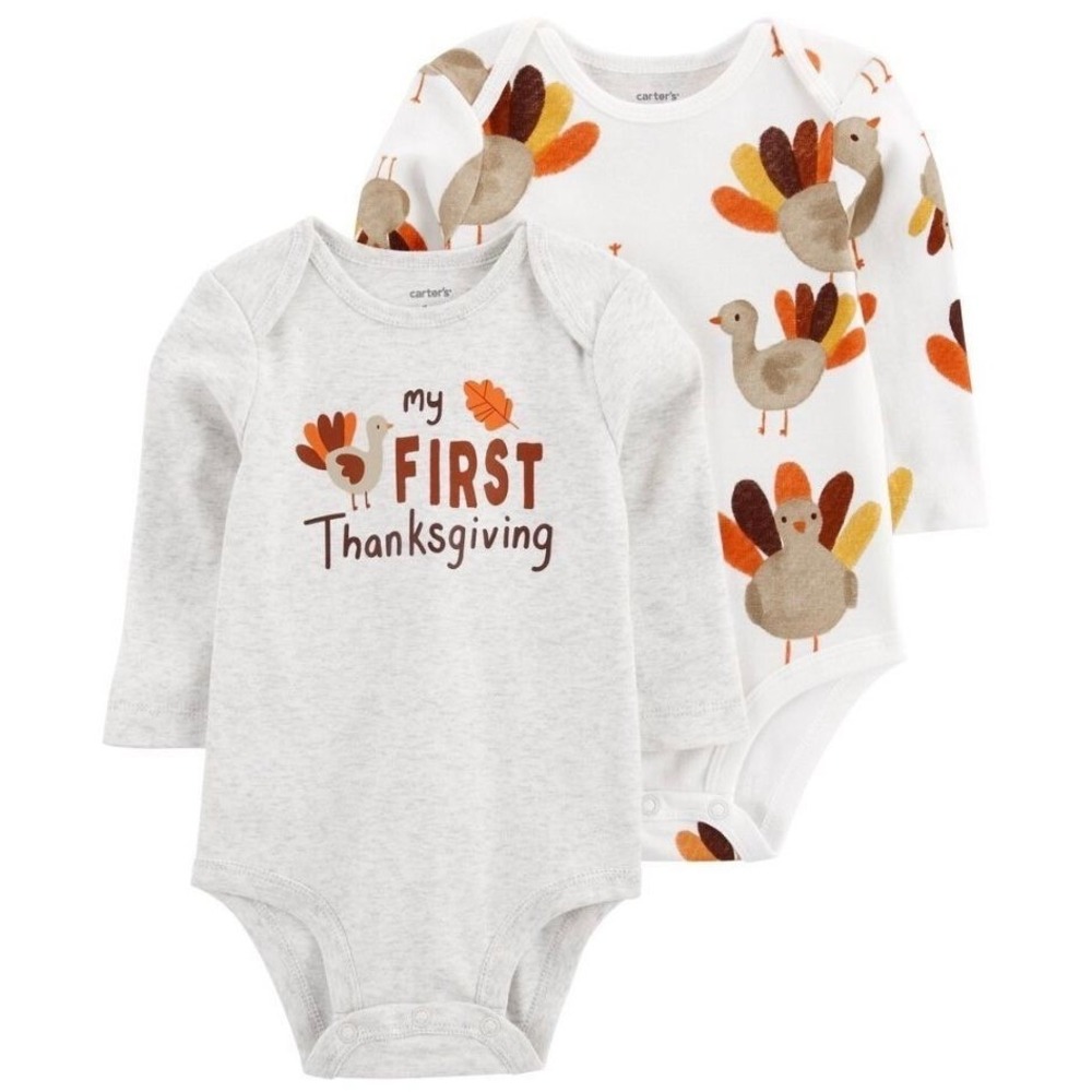 NWT Carters Baby My First Thanksgiving Bodysuit Set of 2 Newborn